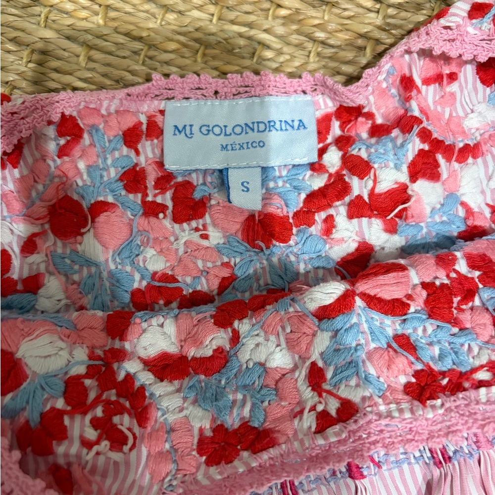 Mi Golondrina Pink and Red Embroidered Top - Picture 2 of 2